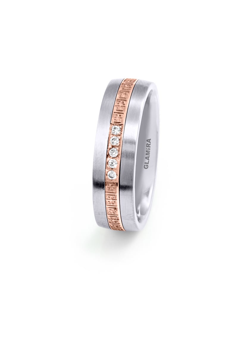 Edelstahl / Weiß-Rotgold 585 Labor-gezüchteter Diamant Damen trauring Steely Dream