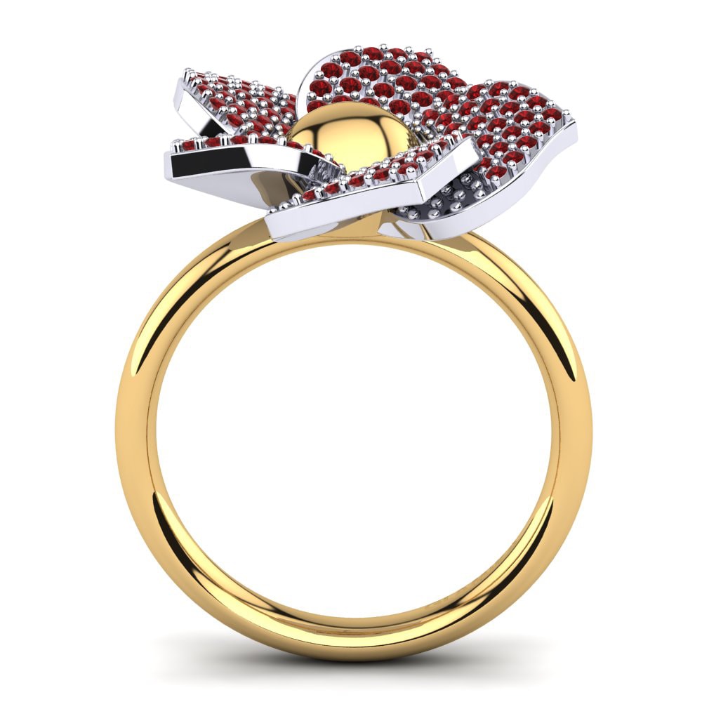 Ouro Amarelo Branco 14K Zircônia Vermelha Anel Darci