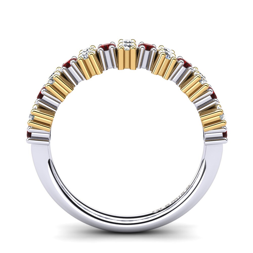 Ouro Amarelo Branco 14K Zircônia Vermelha Anel Diell