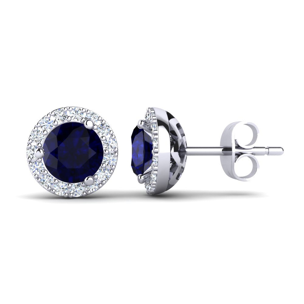 Boucles D'oreilles Puces Plaqué Or Jaune Avec Saphir Noir - Bijou Femme N4515 - Collection
