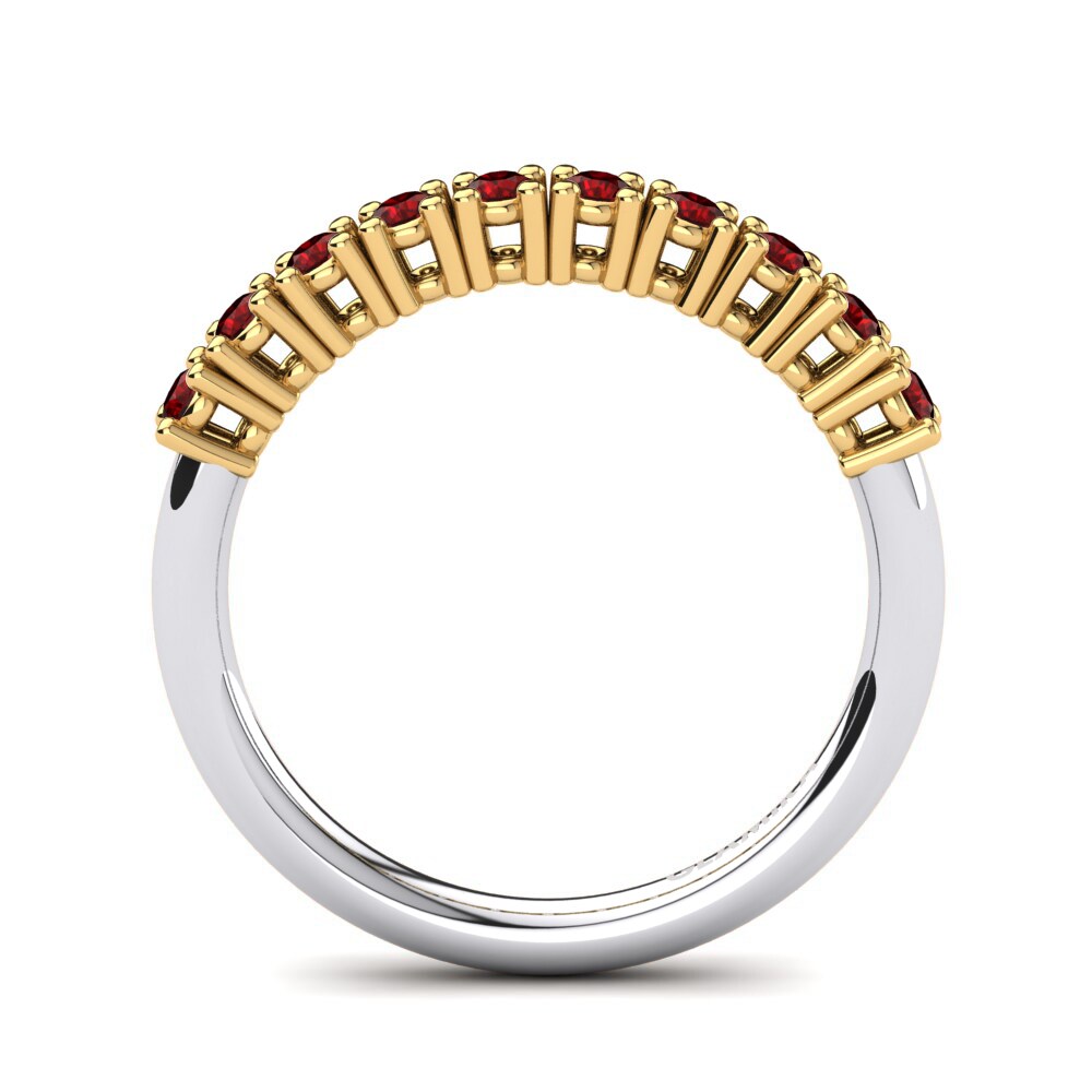 Ouro Amarelo Branco 14K Zircônia Vermelha Anel Edera