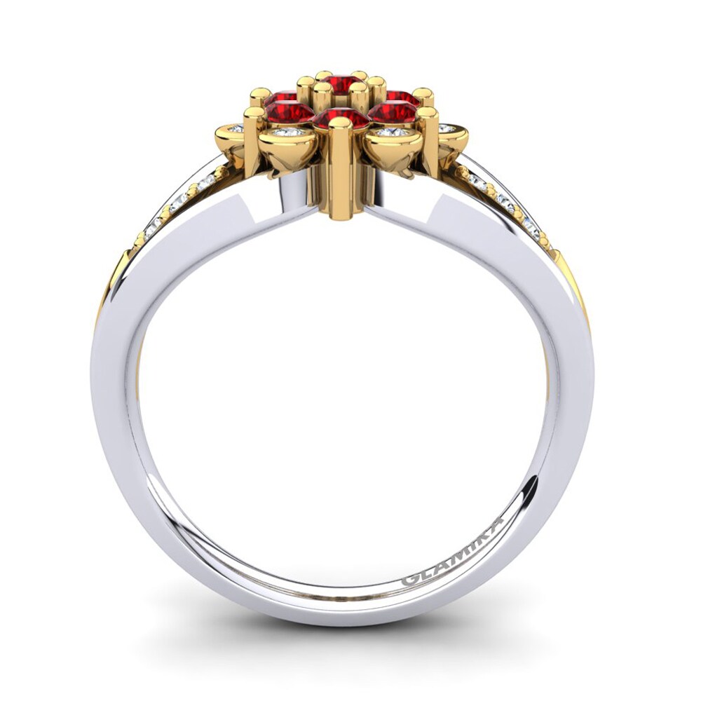 Ouro Amarelo Branco 14K Zircônia Vermelha Anel Elsa
