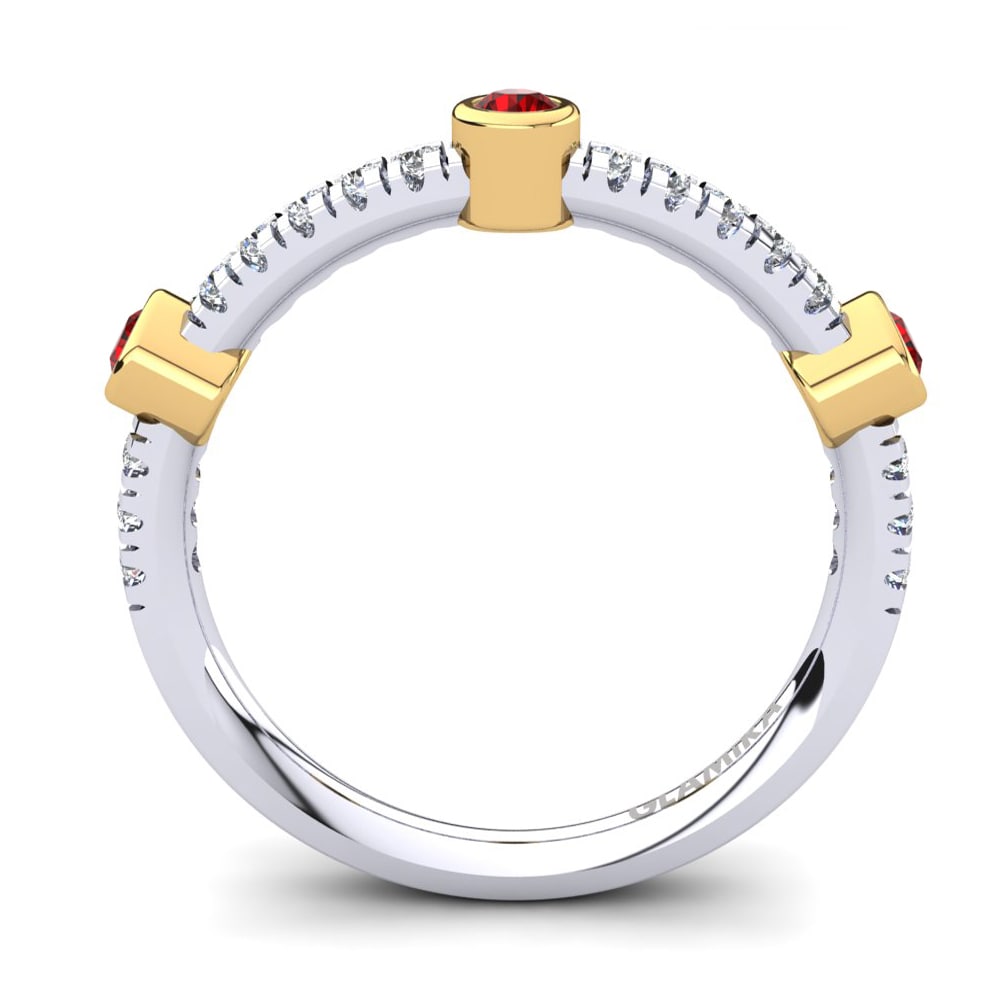 Ouro Amarelo Branco 14K Zircônia Vermelha Anel Elugelap
