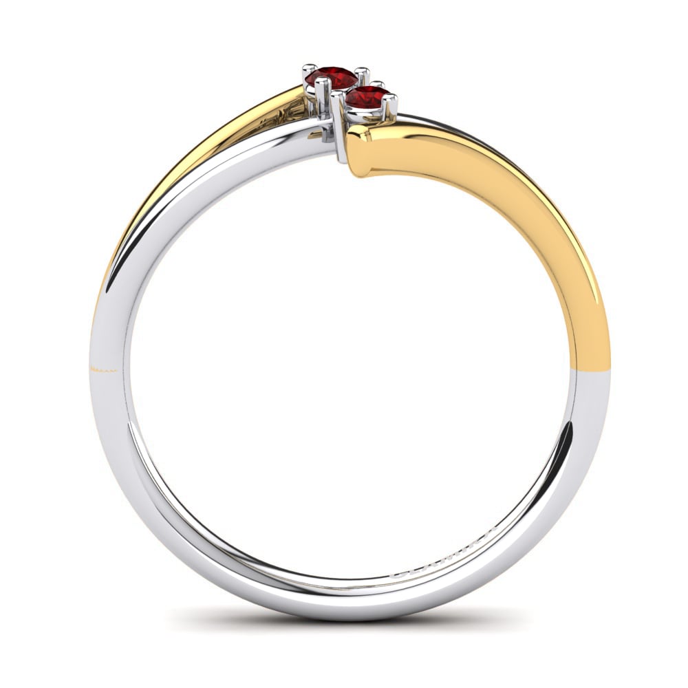Ouro Amarelo Branco 14K Zircônia Vermelha Anel Estrella