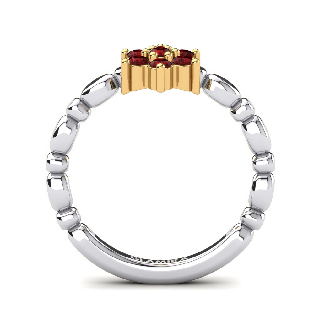 Ouro Amarelo Branco 14K Zircônia Vermelha Anel Furaha