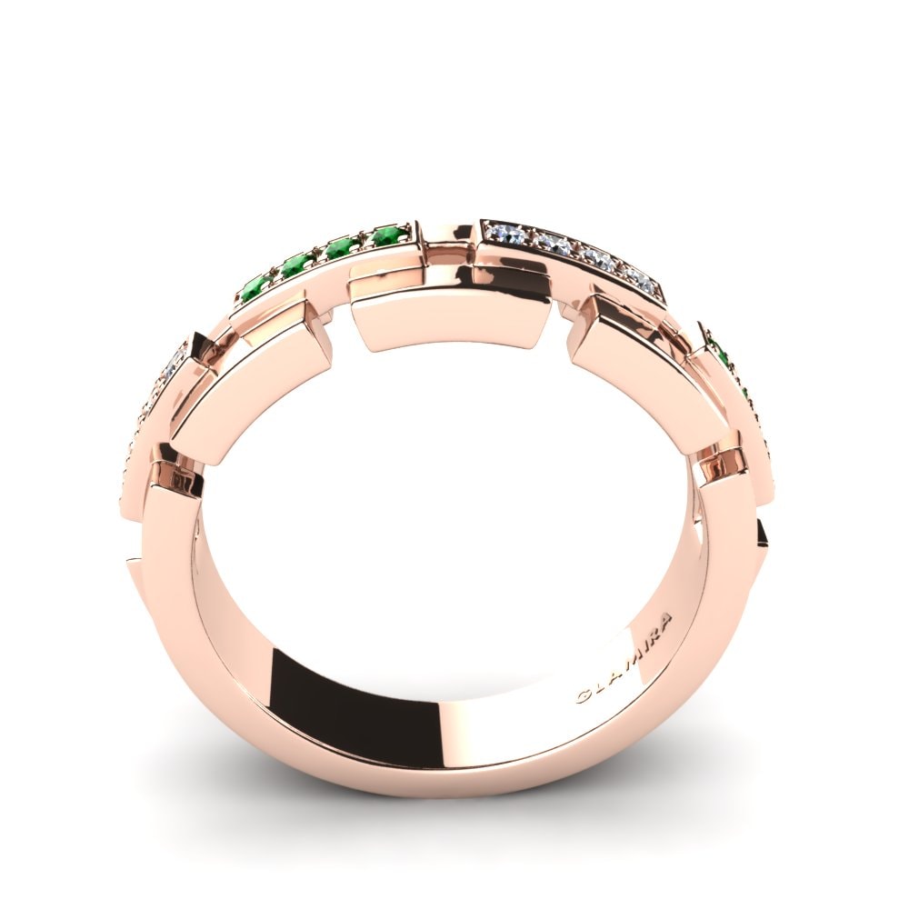 14ct Rose Gold Green Zirconia Men's Ring Hercules