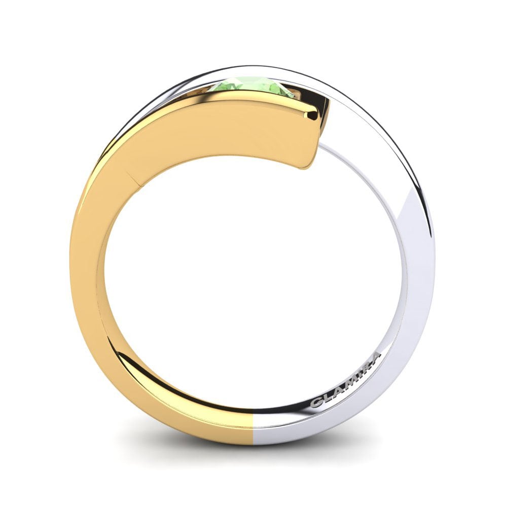 14k Oro Amarillo & Blanco Amatista verde Anillo de compromiso Clara 0.5crt