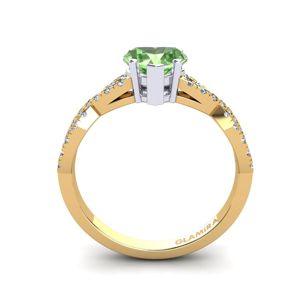 14k Oro Amarillo & Blanco Amatista verde Anillo de compromiso Sandy