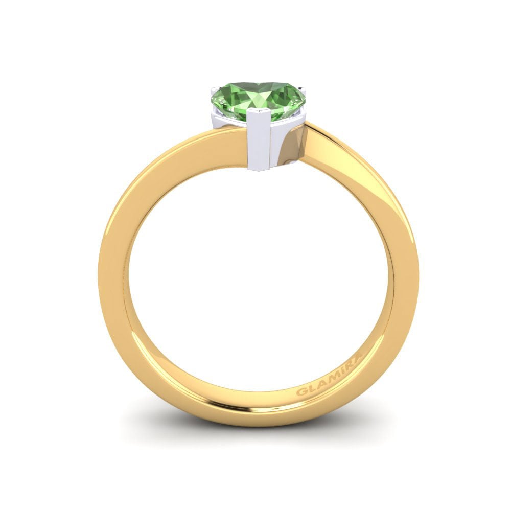 14k Oro Amarillo & Blanco Amatista verde Anillo de compromiso Jenny