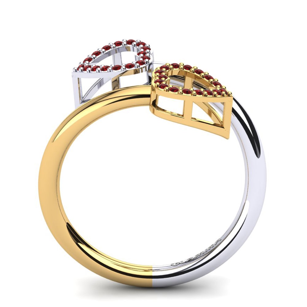 Ouro Amarelo Branco 14K Zircônia Vermelha Anel Albus
