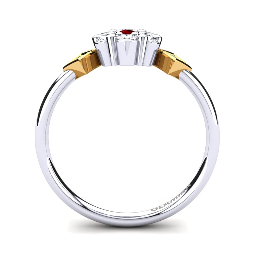 Ouro Amarelo Branco 14K Zircônia Vermelha Anel Flavus
