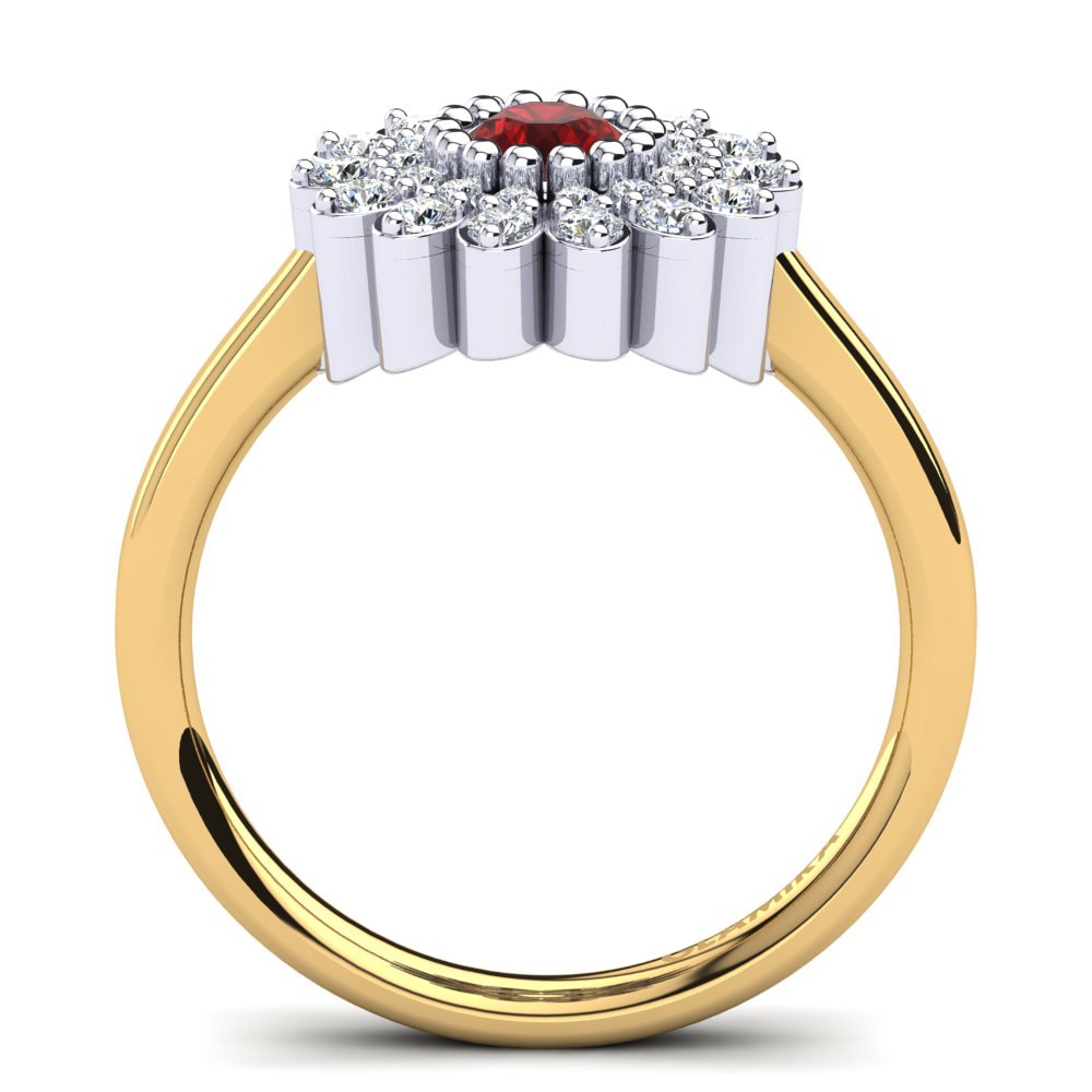 Ouro Amarelo Branco 14K Zircônia Vermelha Anel Griseus