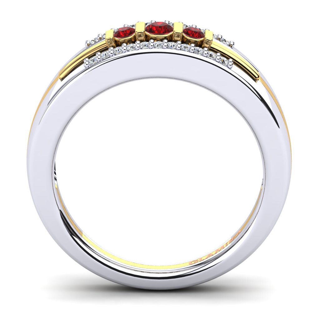 Ouro Amarelo Branco 14K Zircônia Vermelha Anel Laia