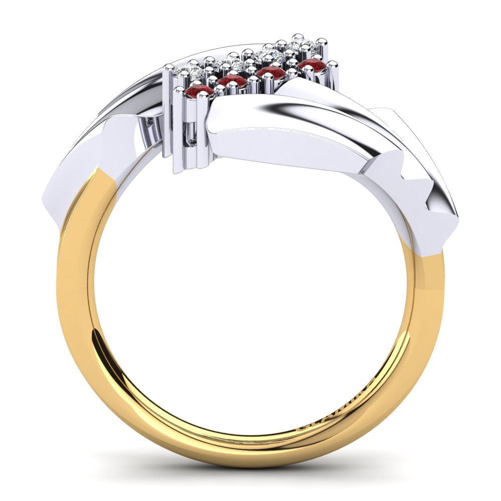 Ouro Amarelo Branco 14K Zircônia Vermelha Anel Lila