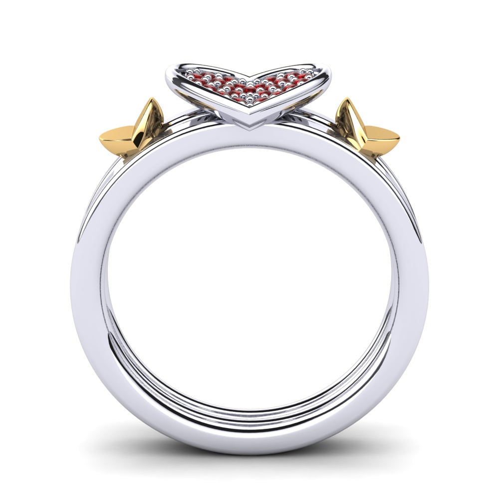 Ouro Amarelo Branco 14K Zircônia Vermelha Anel Flavia