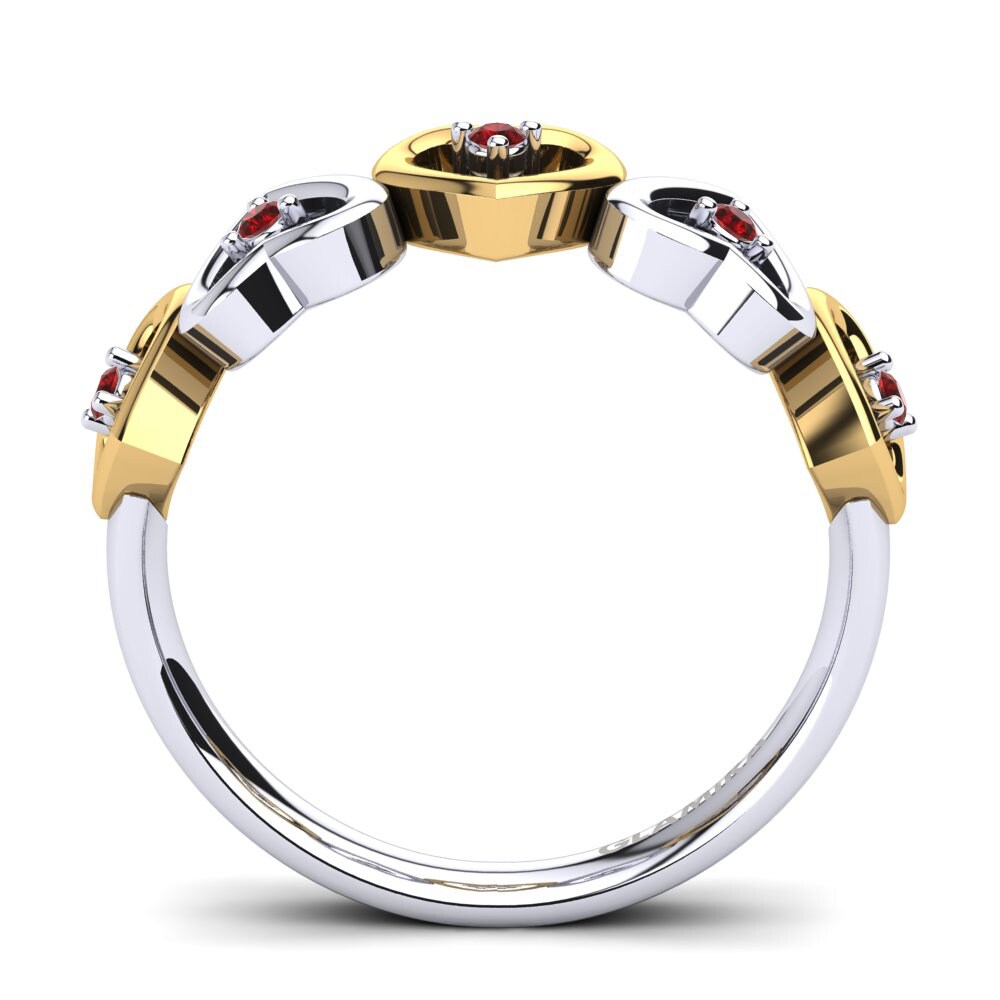 Ouro Amarelo Branco 14K Zircônia Vermelha Anel Marron