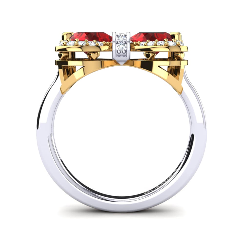 Ouro Amarelo Branco 14K Zircônia Vermelha Anel Oblangus