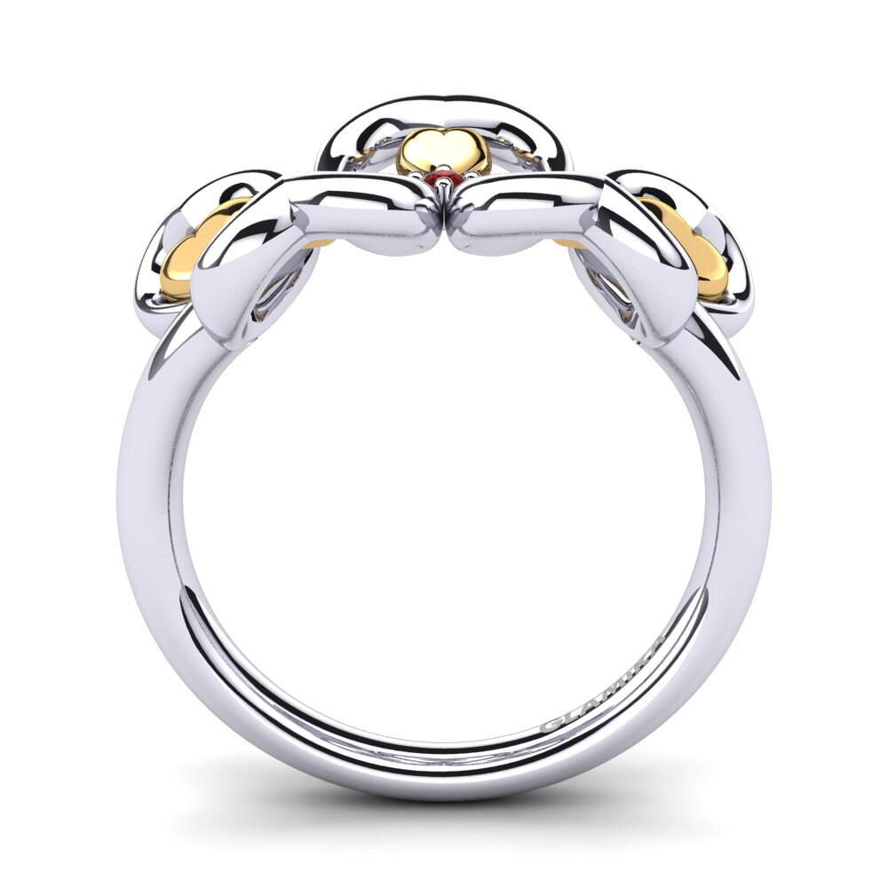 Ouro Amarelo Branco 14K Zircônia Vermelha Anel Palmate