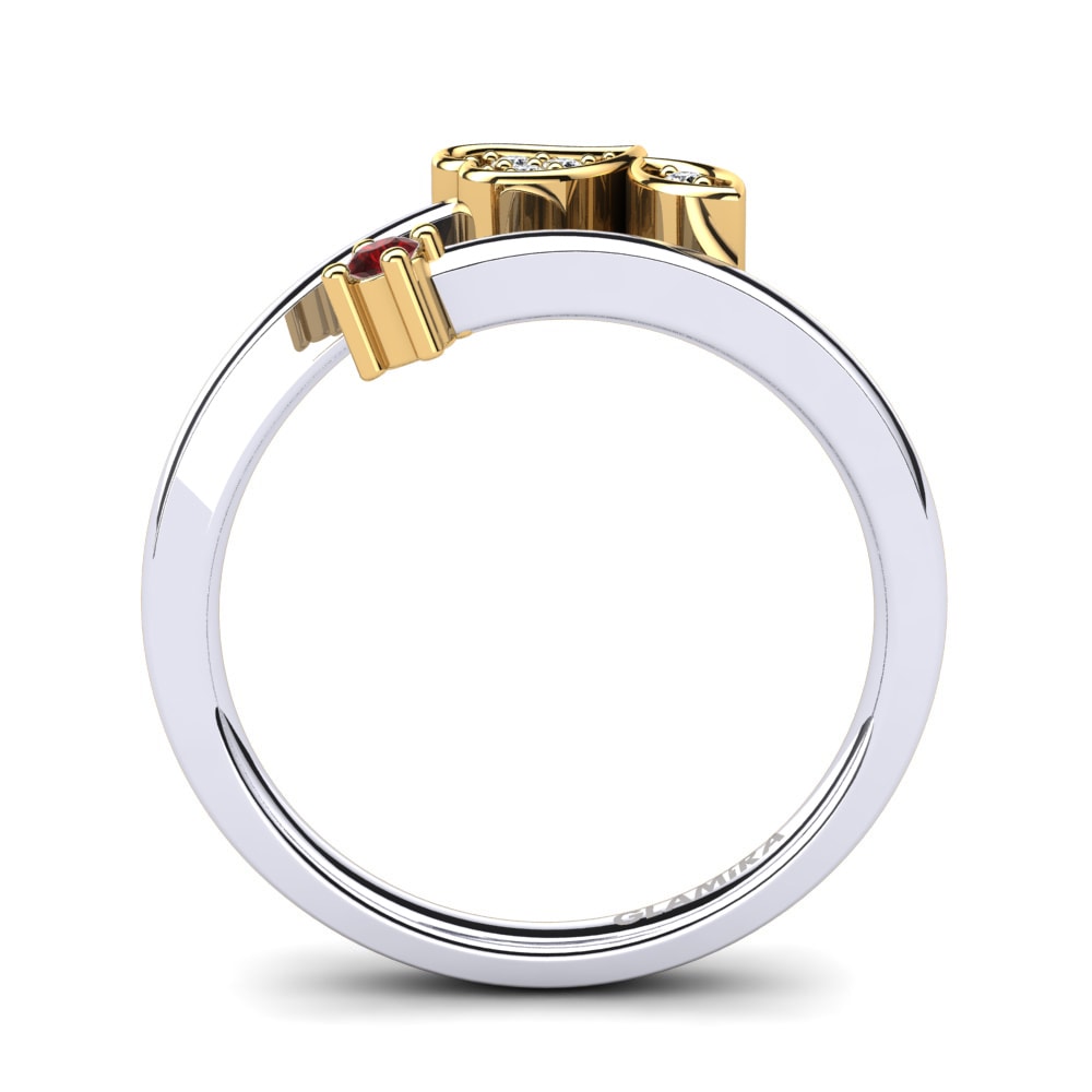 Ouro Amarelo Branco 14K Zircônia Vermelha Anel Pera