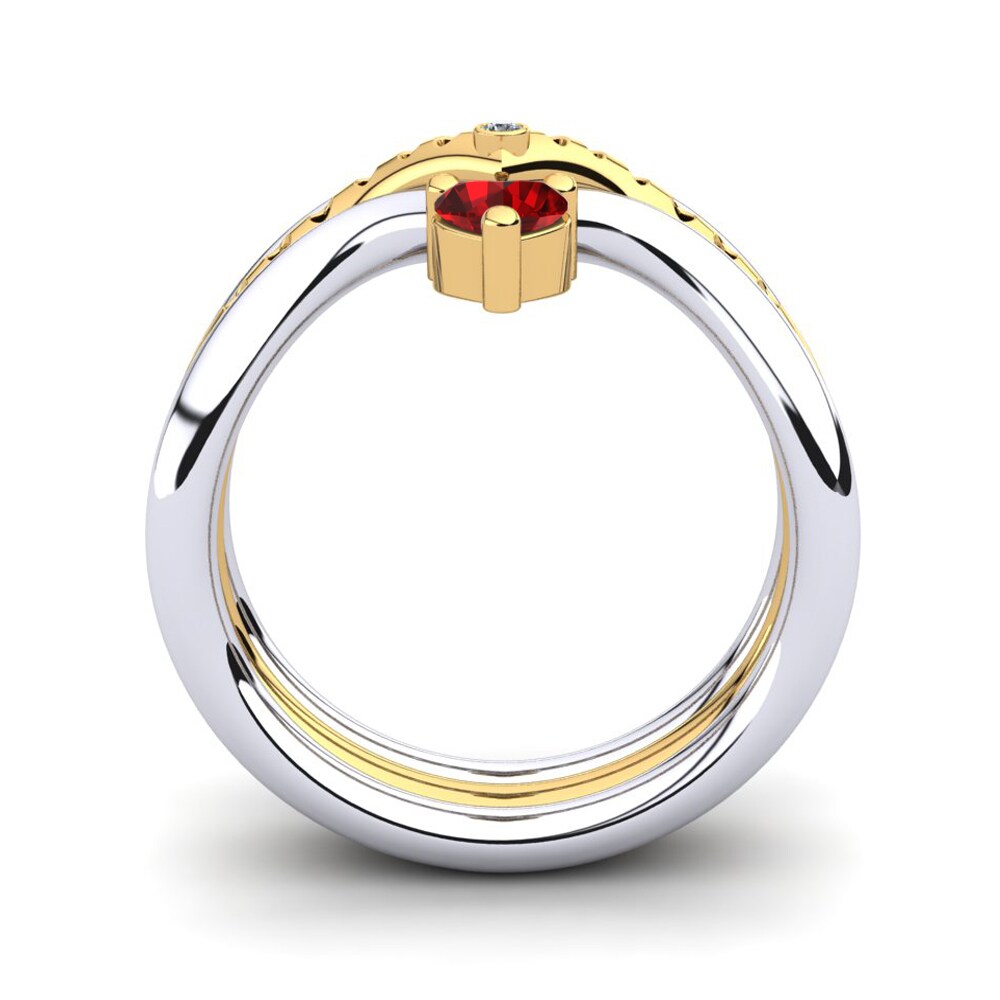 Ouro Amarelo Branco 14K Zircônia Vermelha Anel Pinnata