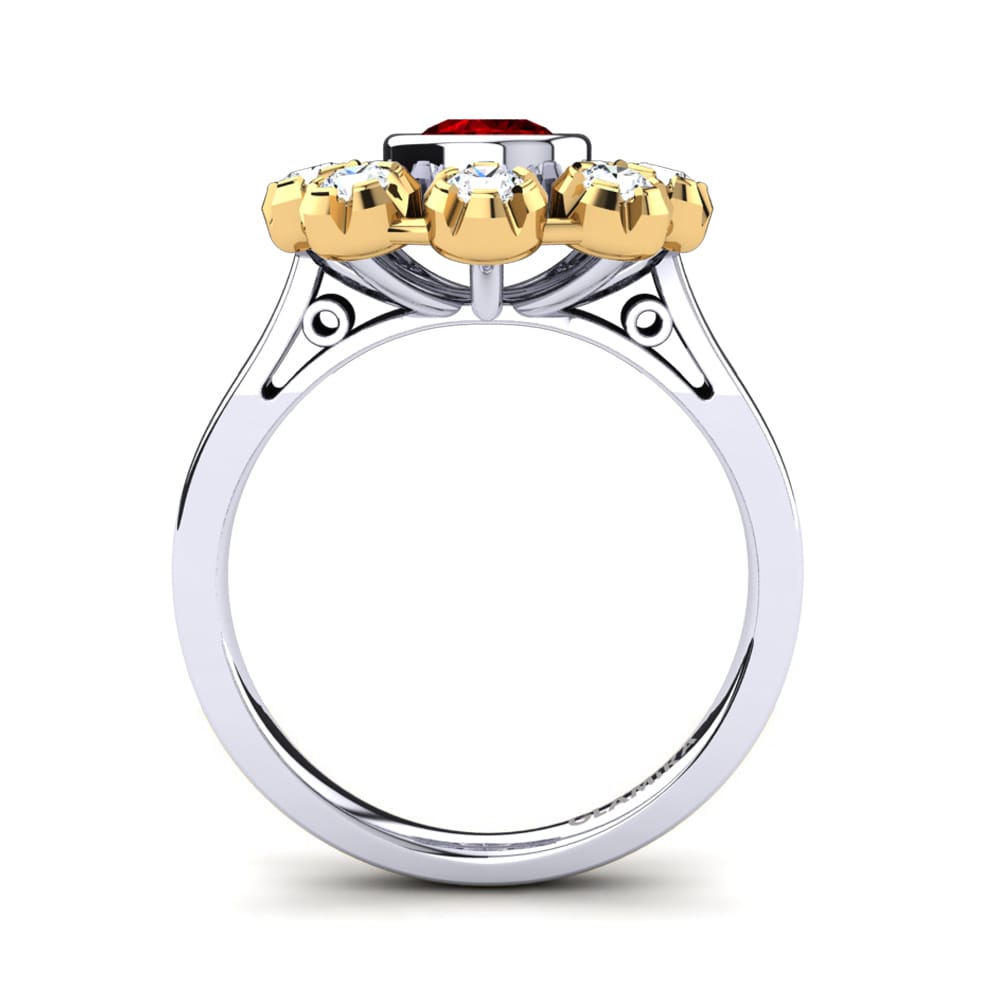 Ouro Amarelo Branco 14K Zircônia Vermelha Anel Primrose