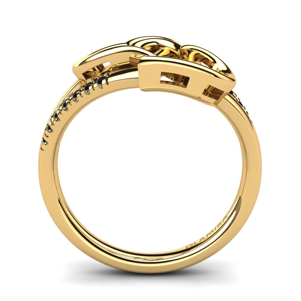 14ct Yellow Gold Black Onyx Ring Begonia
