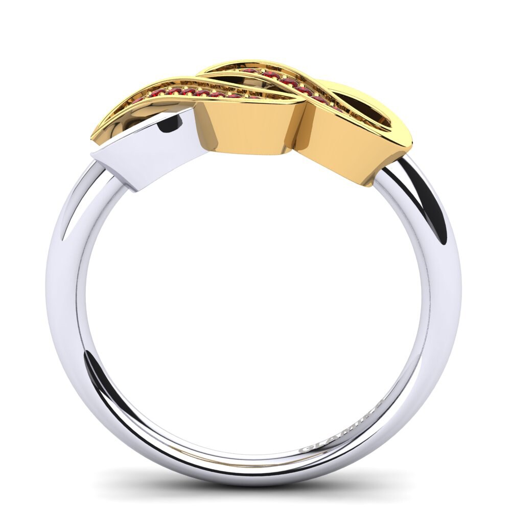 Ouro Amarelo Branco 14K Zircônia Vermelha Anel Sofia
