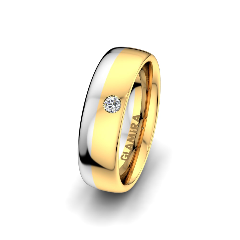 18k Yellow & White Gold Women's Wedding Ring Bright Glory 6 mm