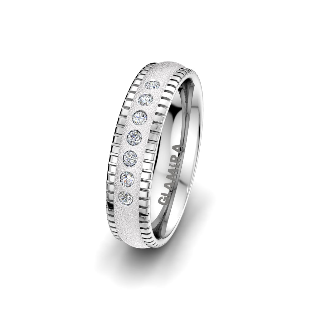 Ouro Branco 14K Anel Casamento Feminino Bright Jewel 5 mm