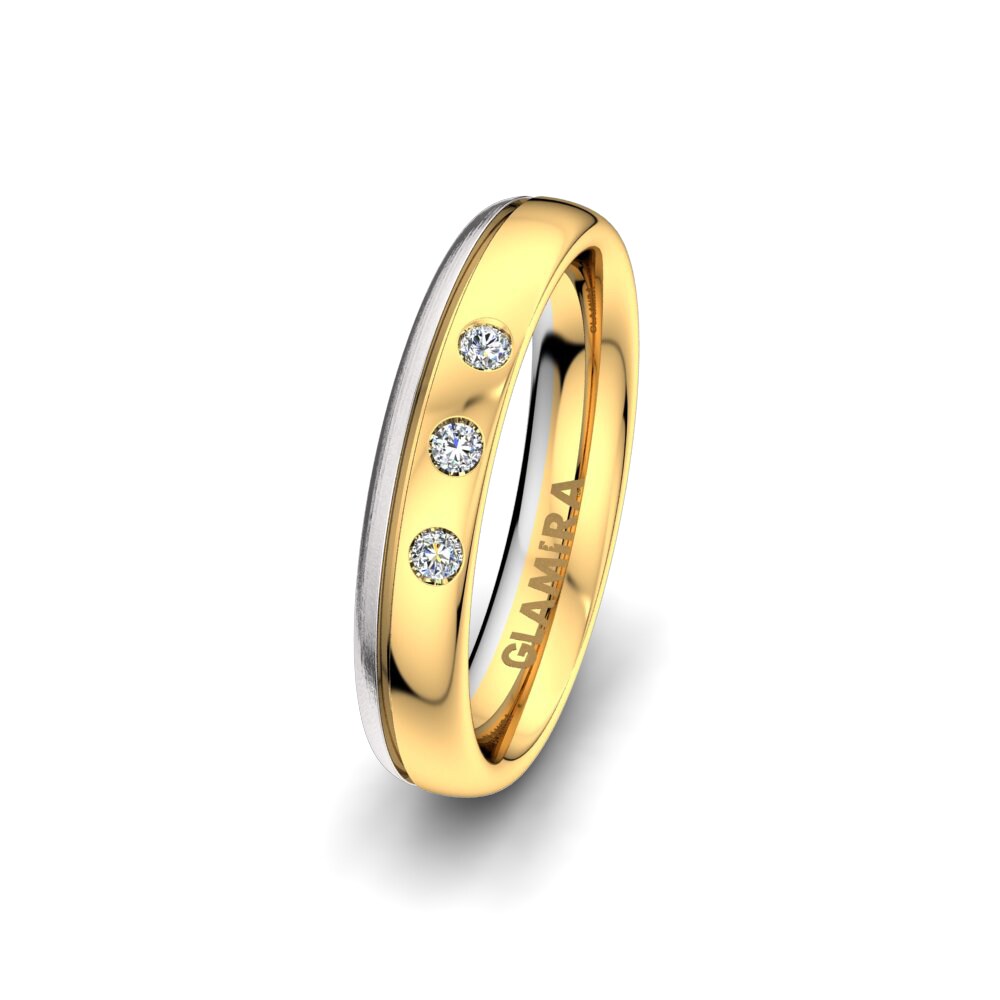 Anillo Boda Mujer Natural Glitter 4 mm 14k Oro Amarillo/Blanco