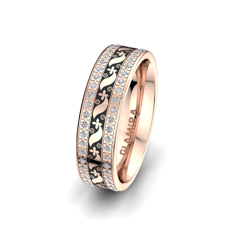18k Rose Gold Women's Wedding Ring Ornate Flower 6 mm