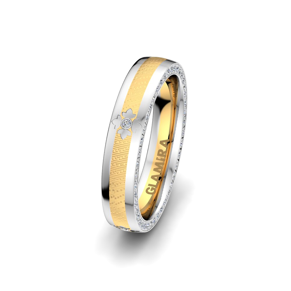 18k Yellow & White Gold Women's Wedding Ring Amazing Line 4 mm