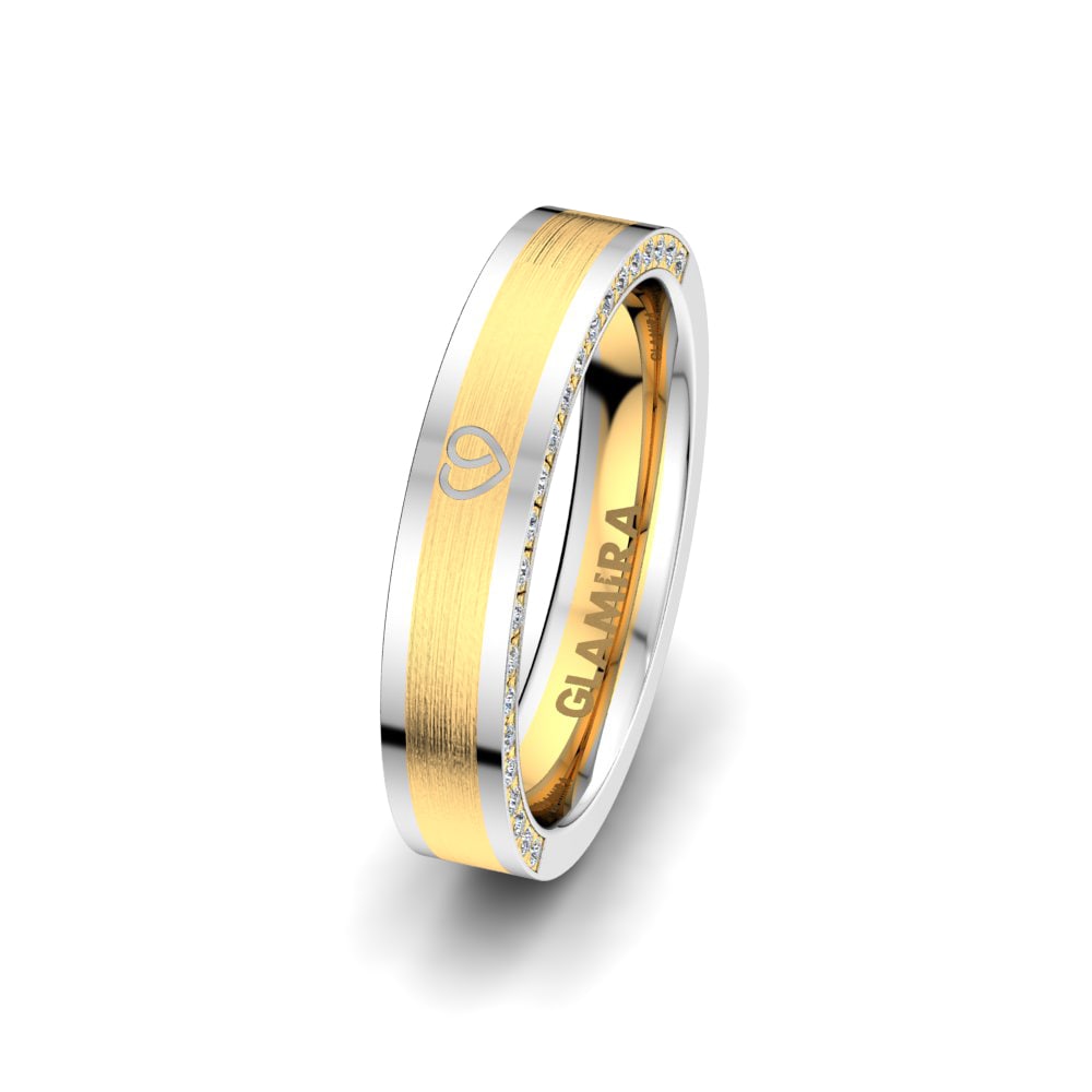 14k Oro Amarillo & Blanco Anillo de Pareja Golden Heart 4 mm