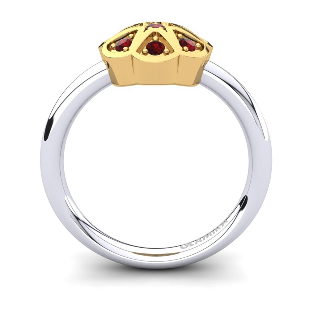 Ouro Amarelo Branco 14K Zircônia Vermelha Anel Garmisch