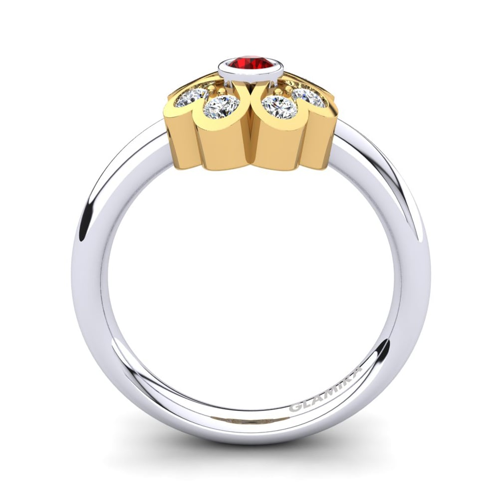 Ouro Amarelo Branco 14K Zircônia Vermelha Anel Fleur