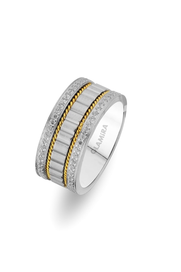 14k White & Yellow Gold Women's Wedding Ring Gorgeous Stairs