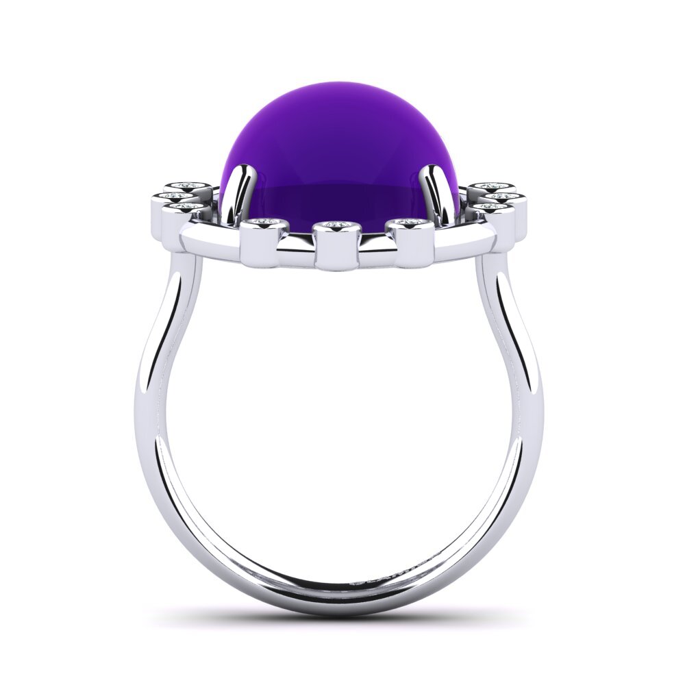 Platino 950 Amatista Cabujón Anillo Laurits