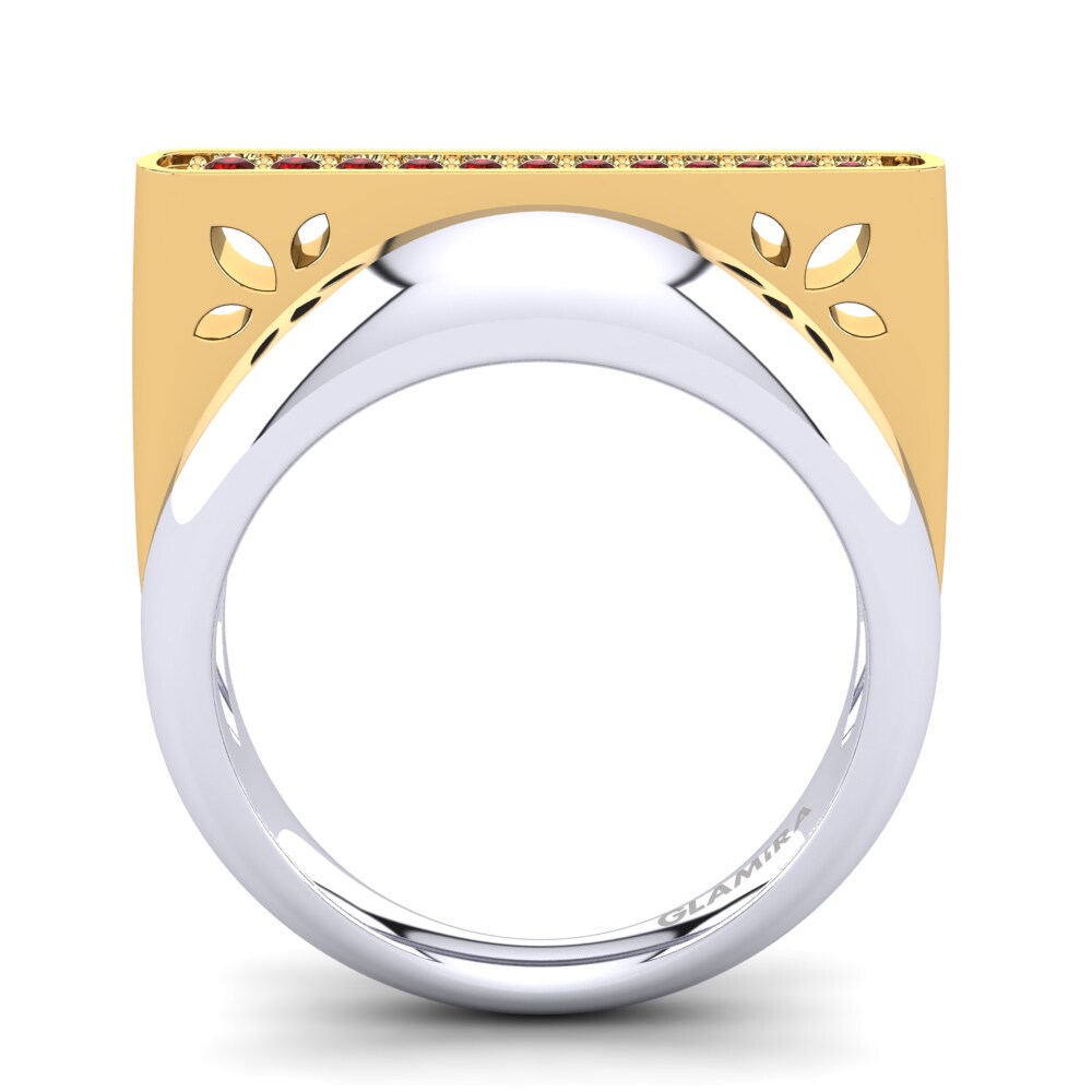 Ouro Amarelo Branco 14K Zircônia Vermelha Anel Lavanya