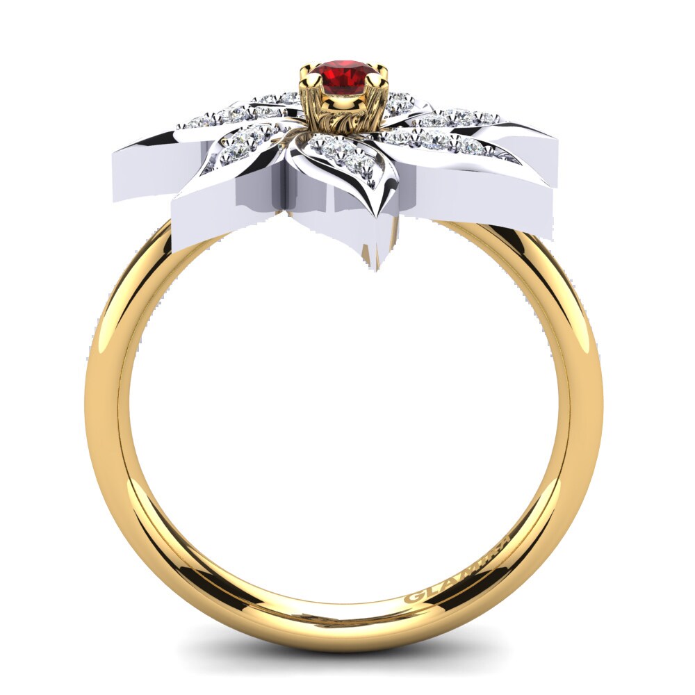 Ouro Amarelo Branco 14K Zircônia Vermelha Anel Limasy