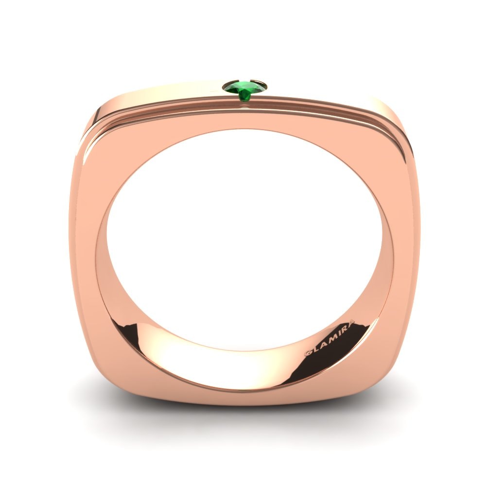 14ct Rose Gold Green Zirconia Men's Ring Relaxing Voyage