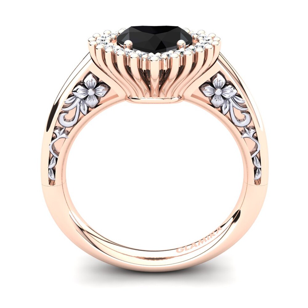14ct Rose & White Gold Black Onyx Women's Ring Machi