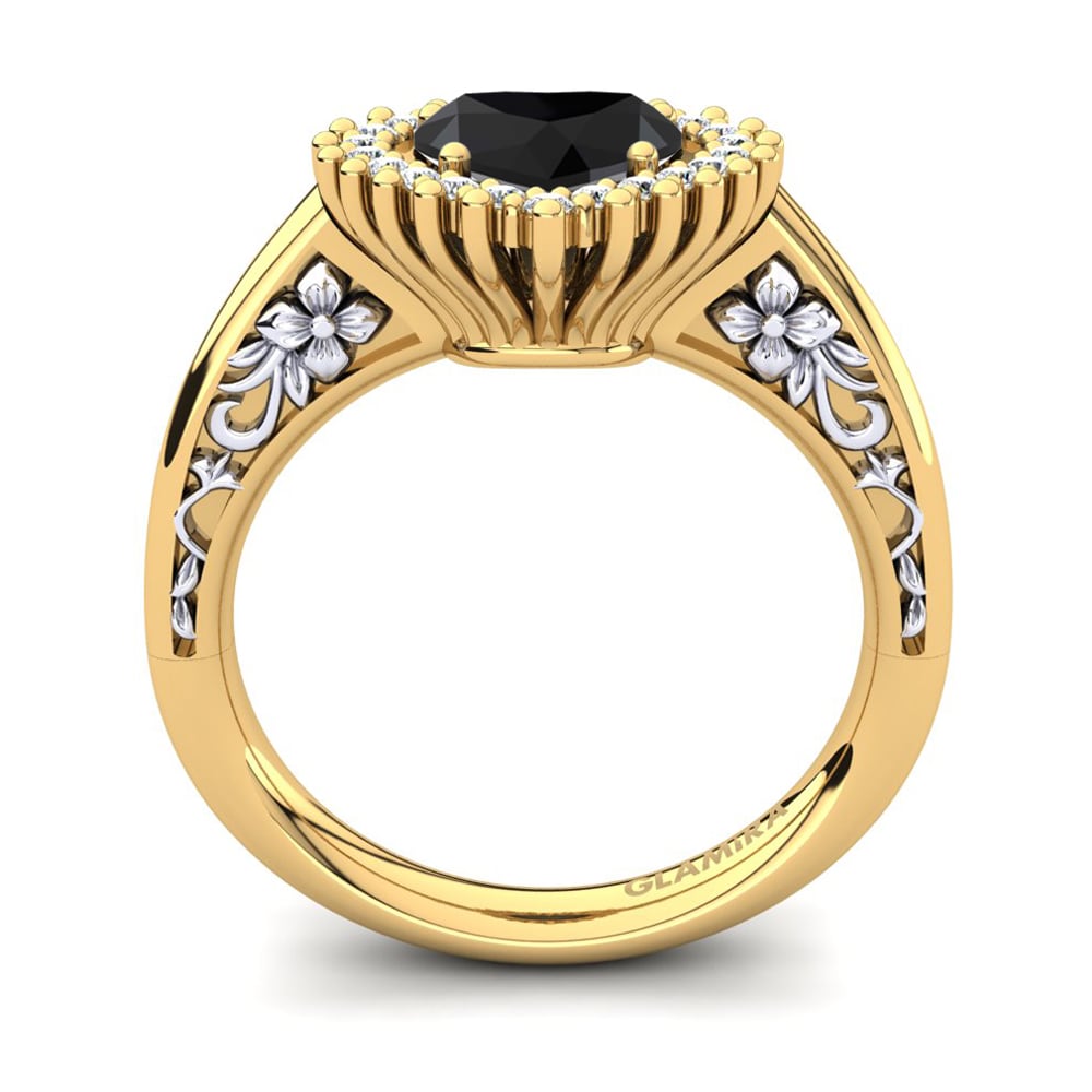 18ct Yellow & White Gold Black Diamond Women's Ring Machi