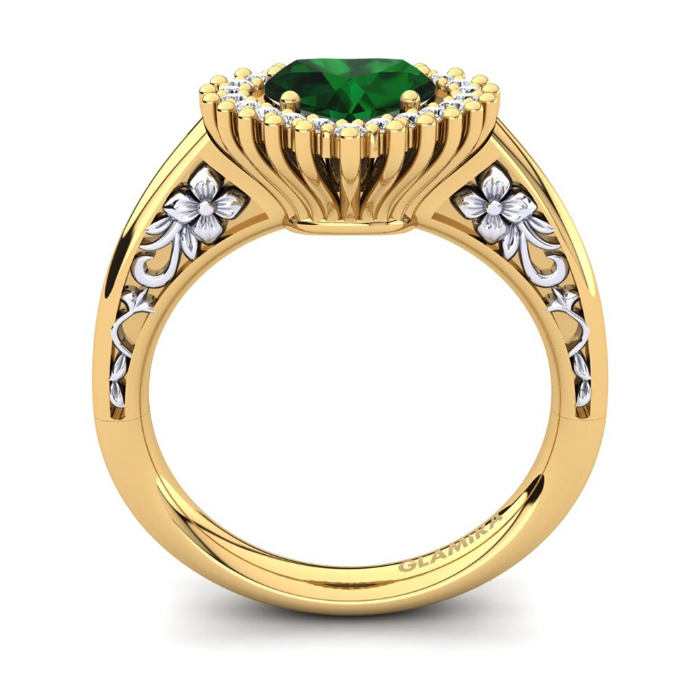14ct Yellow & White Gold Emerald Women's Ring Machi