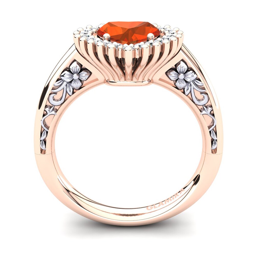 18ct Rose & White Gold Fire Opal Women's Ring Machi