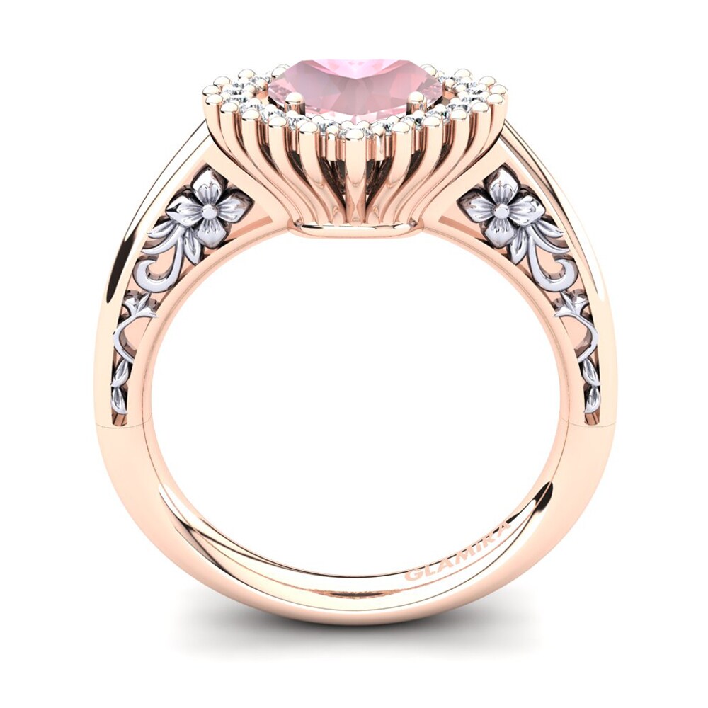 18ct Rose & White Gold Rose Quartz Women's Ring Machi