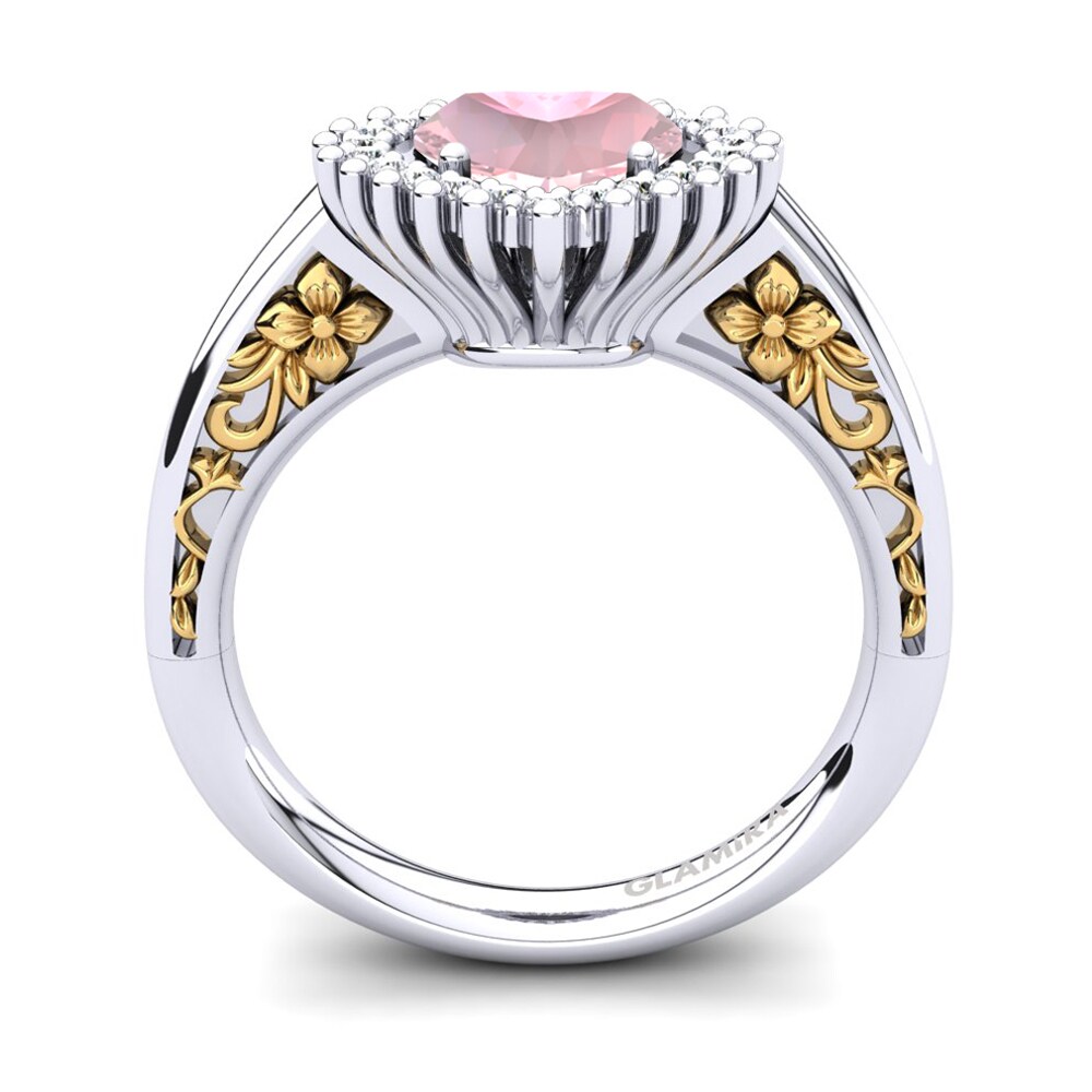 18ct White & Yellow Gold Rose Quartz Women's Ring Machi