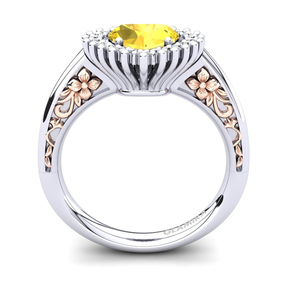 9ct White & Rose Gold Yellow Sapphire Women's Ring Machi