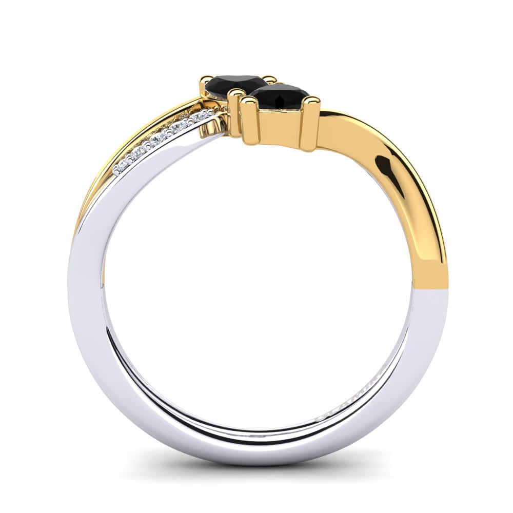 14ct White & Yellow Gold Black Onyx Engagement Ring Masdevalia