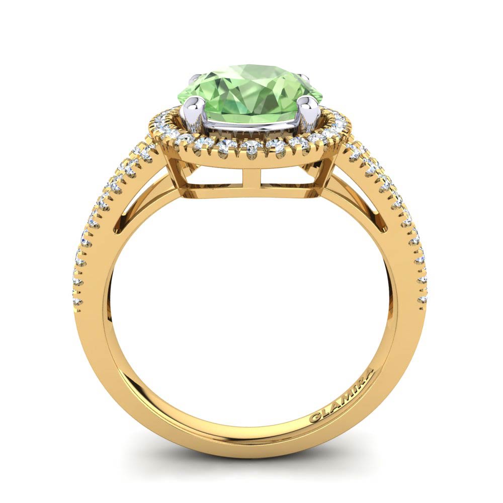 14k Oro Amarillo & Blanco Amatista verde Anillo de compromiso Roberta