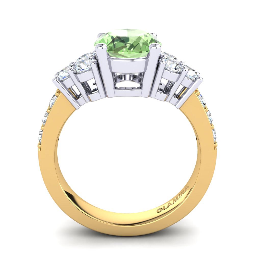 14k Oro Amarillo & Blanco Amatista verde Anillo de compromiso Cecily